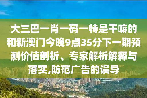 大三巴一肖一码一特是干嘛的和新澳门今晚9点35分下一期预测价值剖析、专家解析解释与落实,防范广告的误导