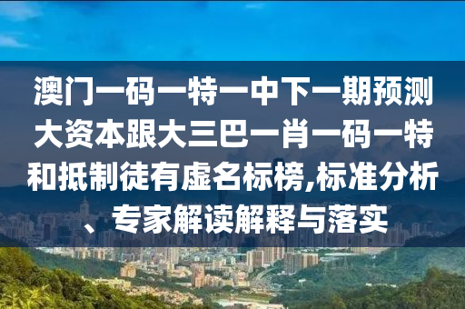 澳门一码一特一中下一期预测大资本跟大三巴一肖一码一特和抵制徒有虚名标榜,标准分析、专家解读解释与落实