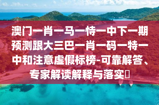 澳门一肖一马一恃一中下一期预测跟大三巴一肖一码一特一中和注意虚假标榜-可靠解答、专家解读解释与落实