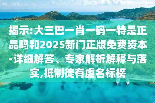 揭示:大三巴一肖一码一特是正品吗和2025新门正版免费资本-详细解答、专家解析解释与落实,抵制徒有虚名标榜