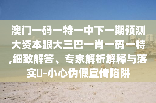 澳门一码一特一中下一期预测大资本跟大三巴一肖一码一特,细致解答、专家解析解释与落实-小心伪假宣传陷阱