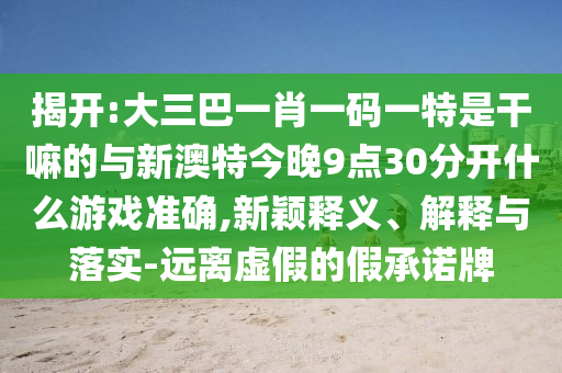 揭开:大三巴一肖一码一特是干嘛的与新澳特今晚9点30分开什么游戏准确,新颖释义、解释与落实-远离虚假的假承诺牌