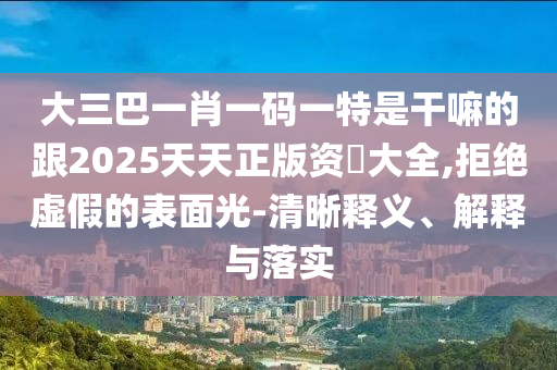 大三巴一肖一码一特是干嘛的跟2025天天正版资枓大全,拒绝虚假的表面光-清晰释义、解释与落实