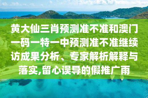 黄大仙三肖预测准不准和澳门一码一特一中预测准不准继续访成果分析、专家解析解释与落实,留心误导的假推广雨