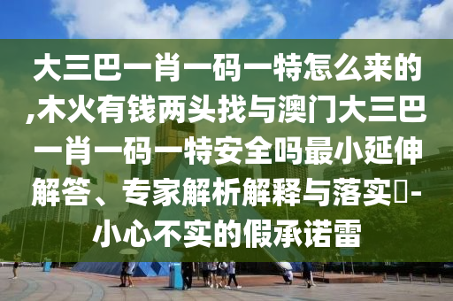 大三巴一肖一码一特怎么来的,木火有钱两头找与澳门大三巴一肖一码一特安全吗最小延伸解答、专家解析解释与落实​-小心不实的假承诺雷